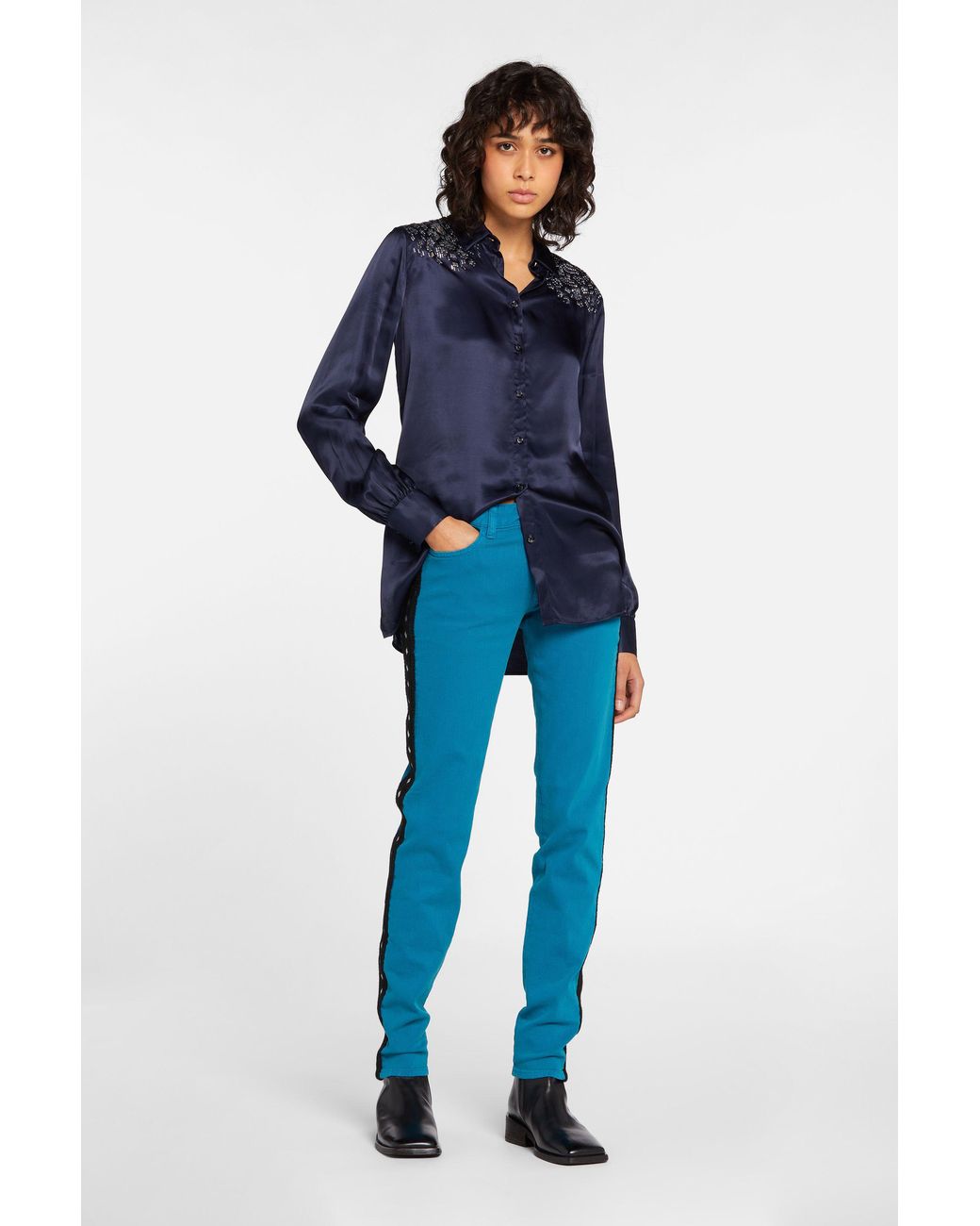 Roberto Cavalli Blue Just Cavalli Crochet-Stripe Jeans