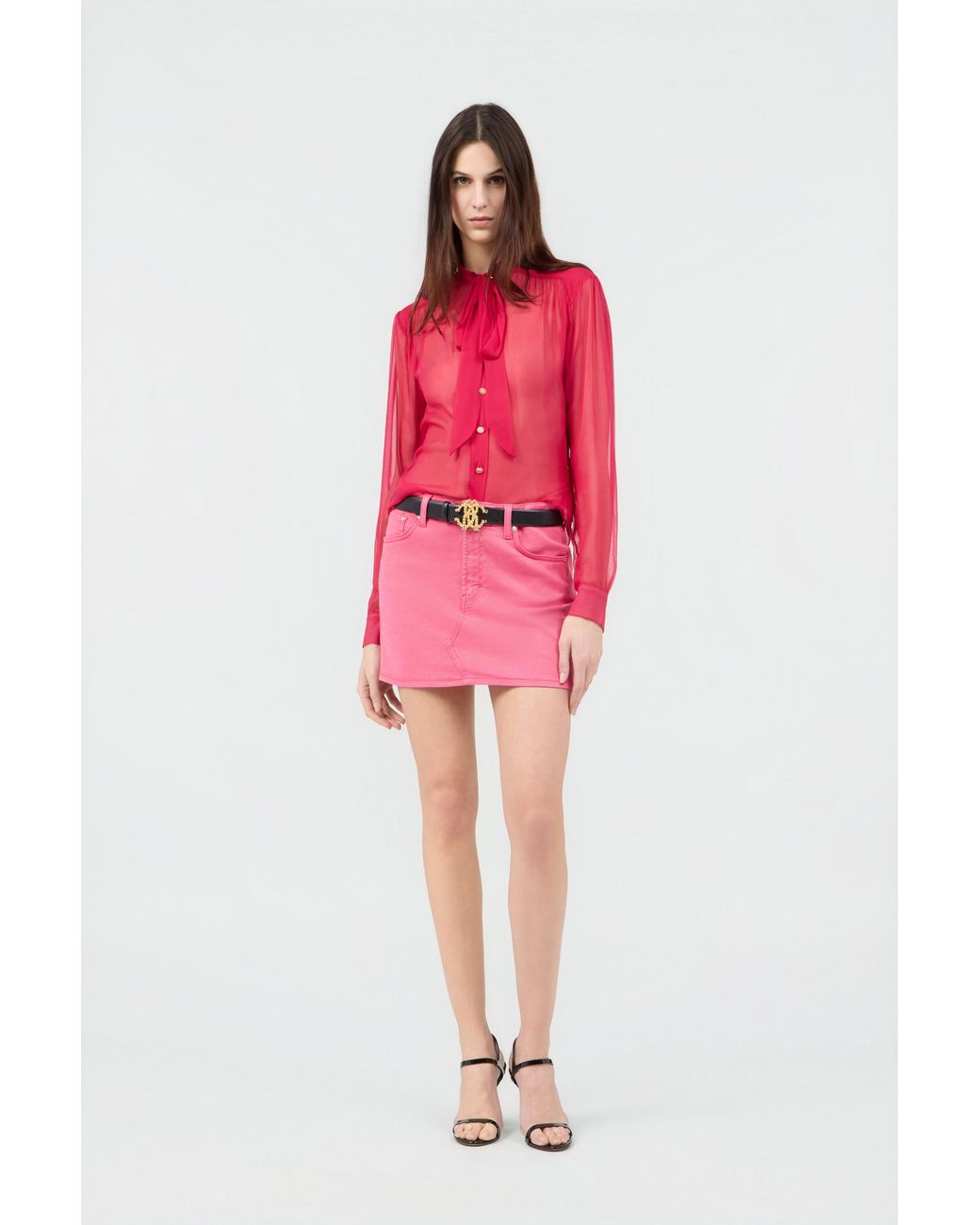 Roberto Cavalli Pink Fuchsia Tie-Neck Shirt