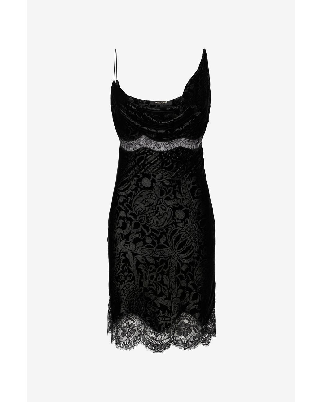 Roberto Cavalli Black Mini Dress With Lace