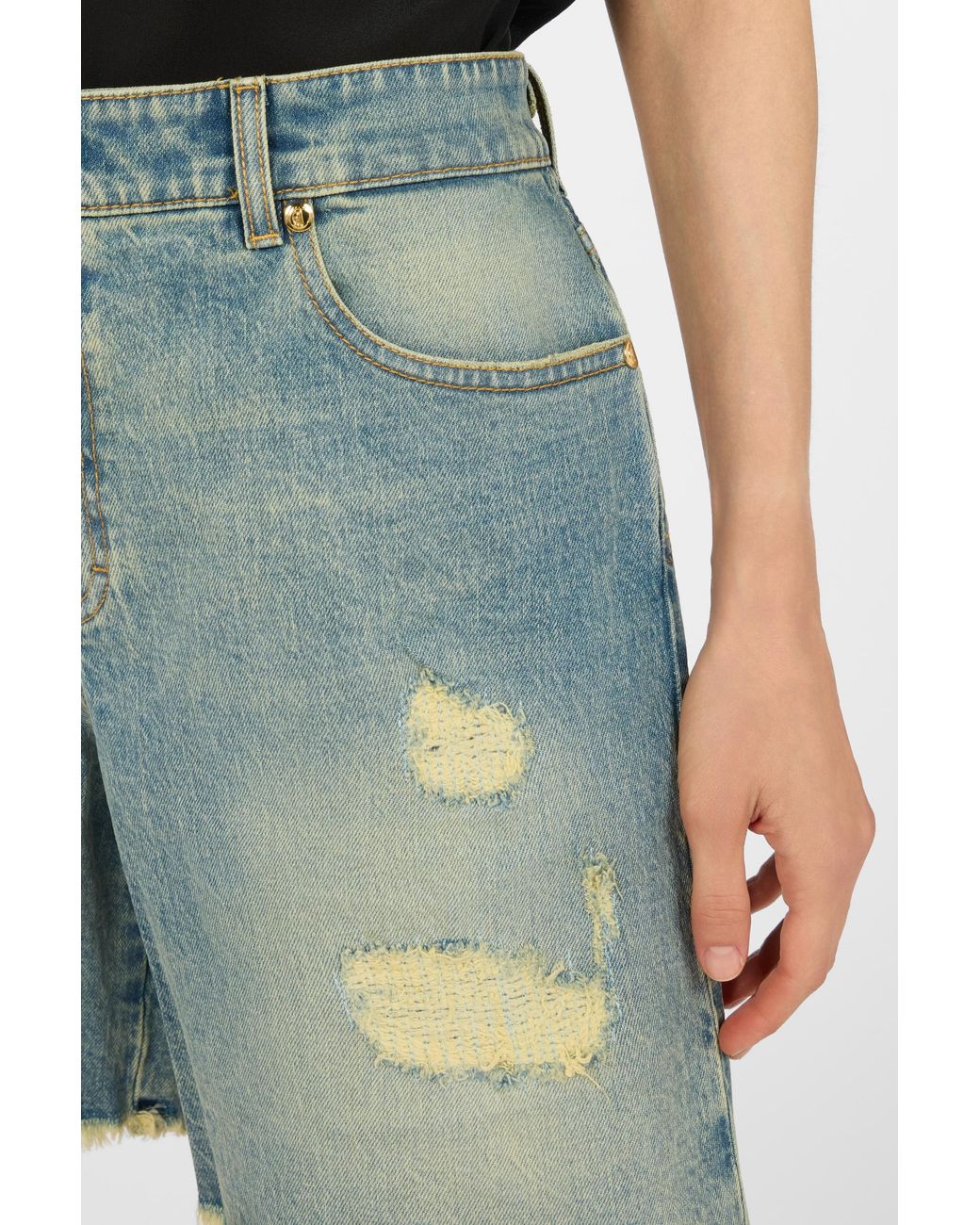 Roberto Cavalli Blue Distressed Cotton Shorts