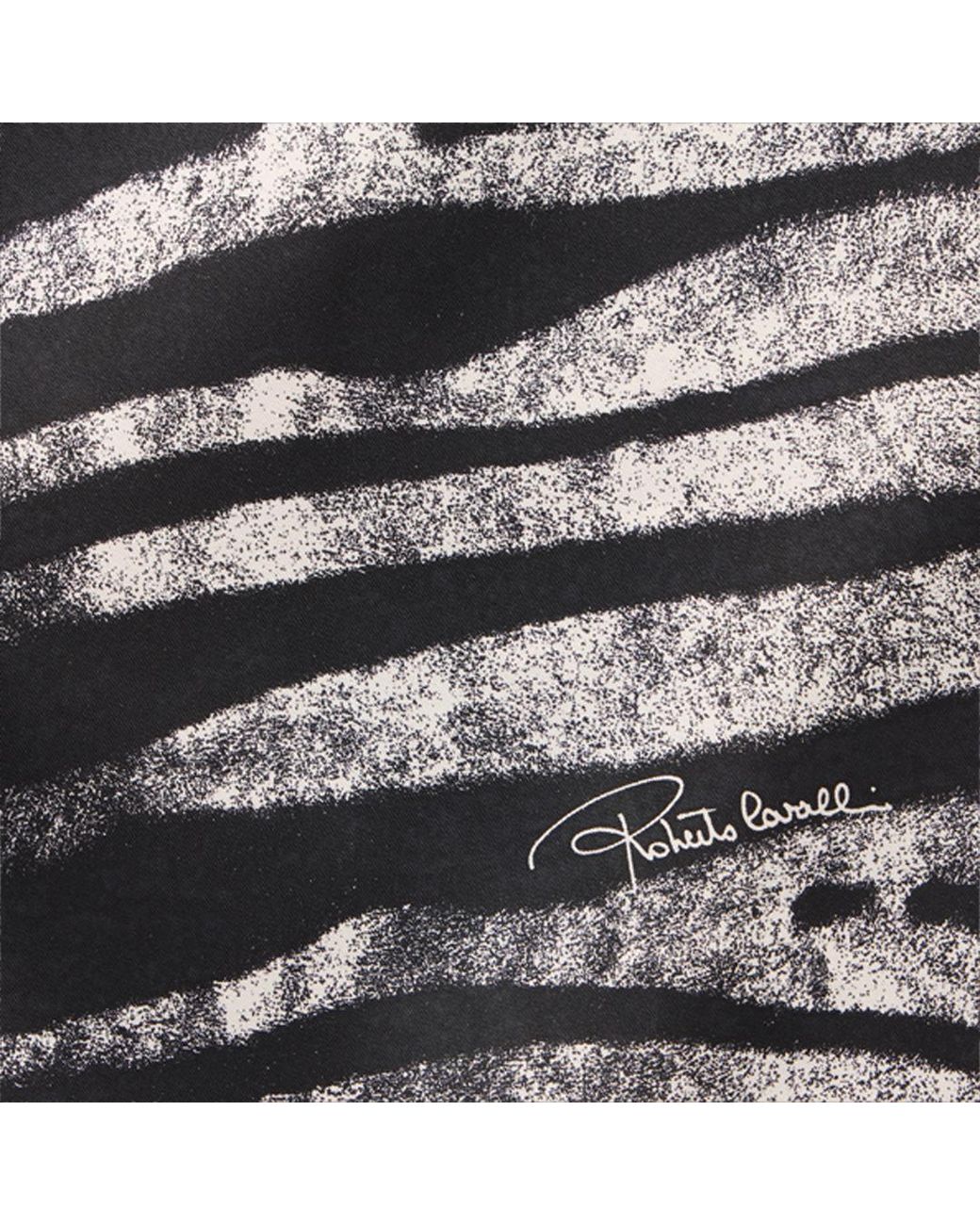 Roberto Cavalli Black Silk Scarf With Zebra Print