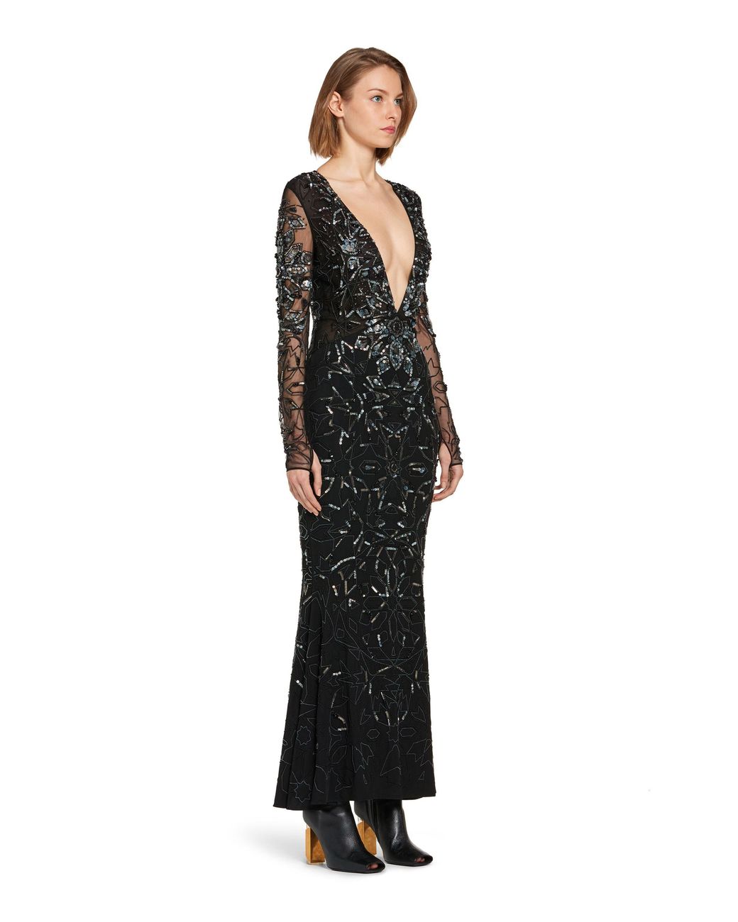 Roberto Cavalli Black Mosaic Embellished Fishtail Dress