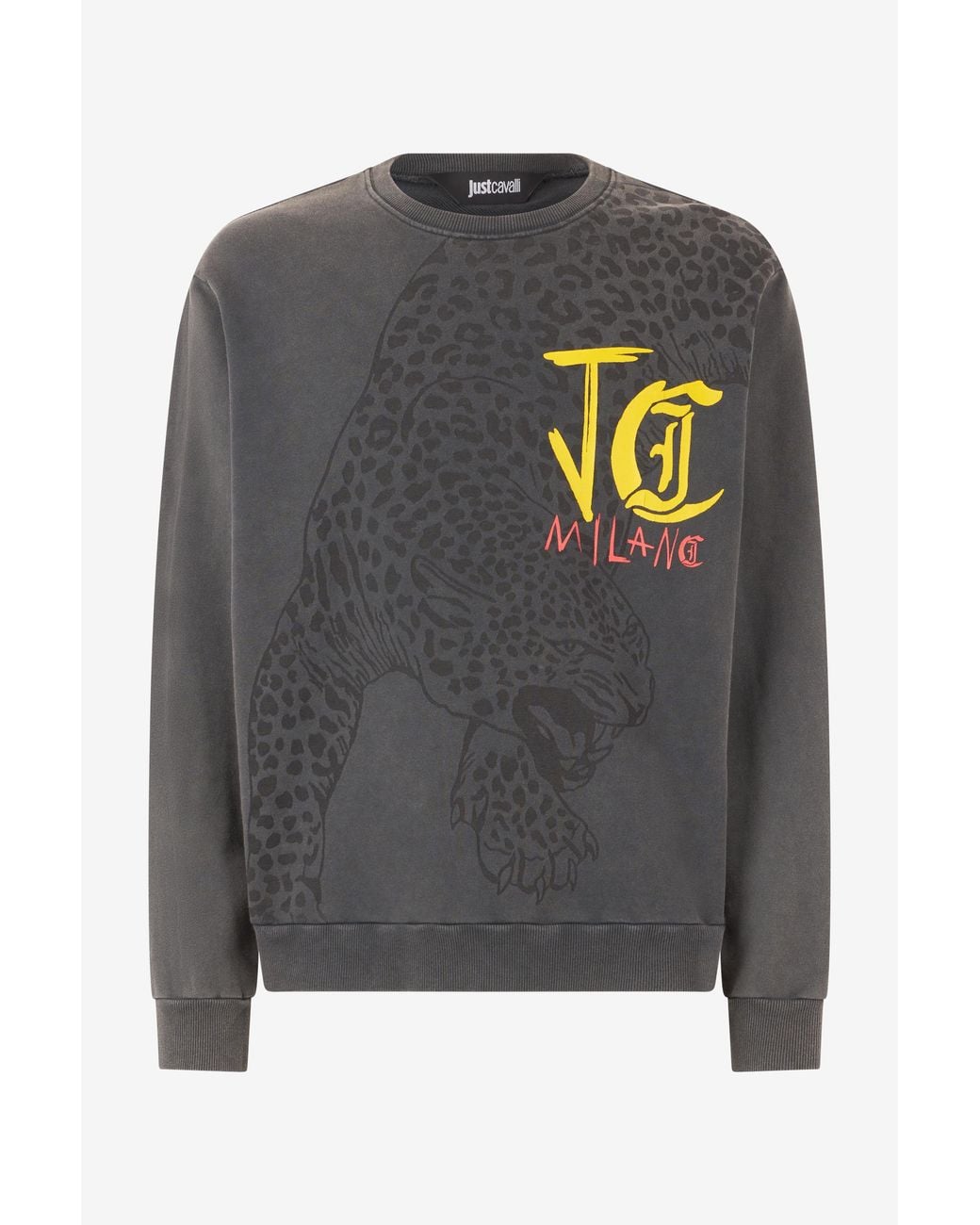 Roberto Cavalli Gray Sweatshirt With Jaguar And Lettering for men