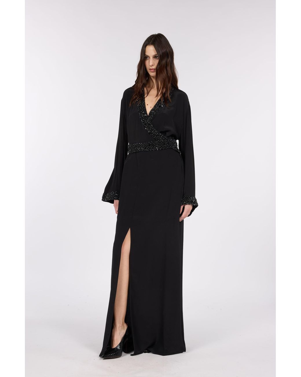 Roberto Cavalli Black Silk Maxi Dress With Embellished Detail