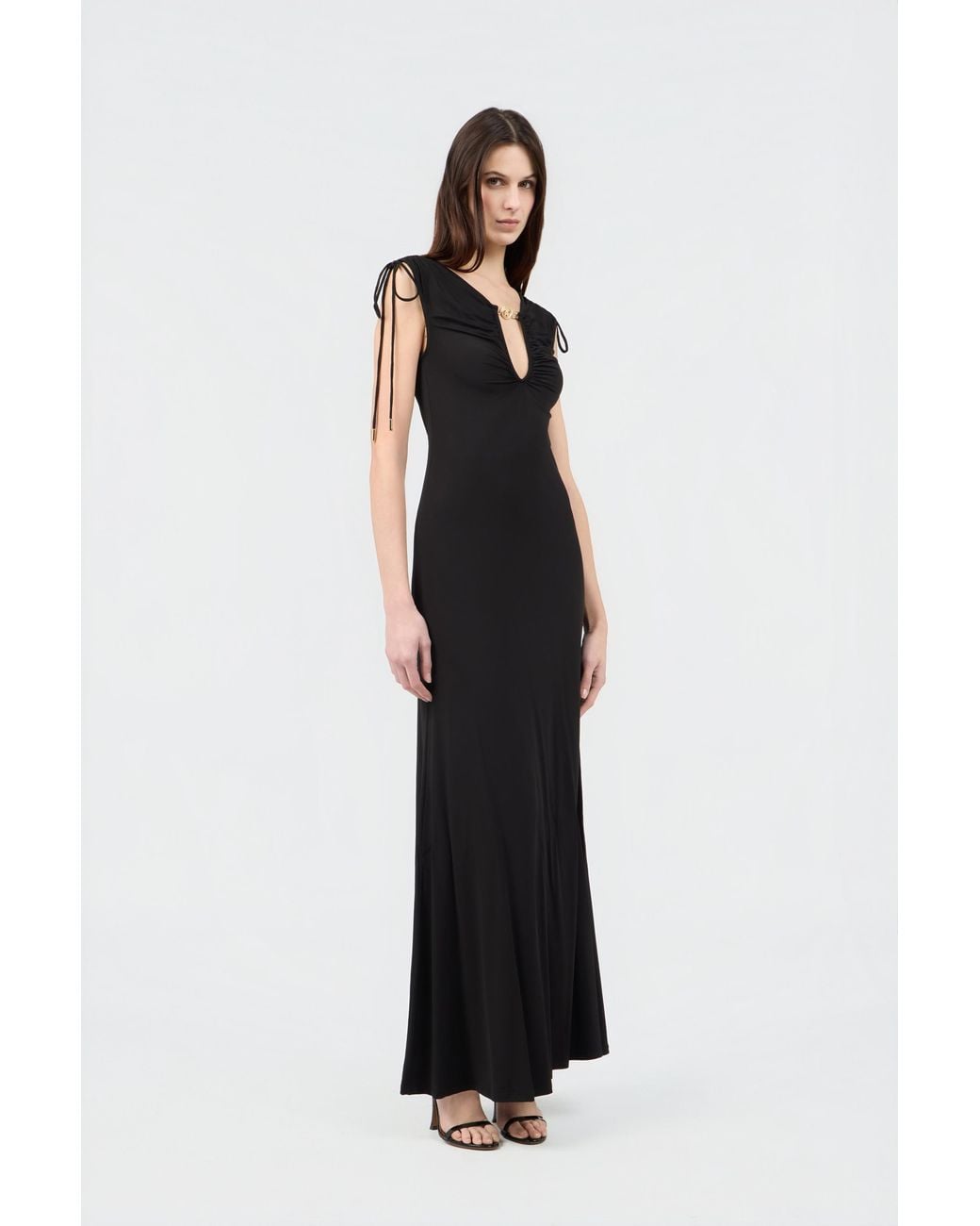 Roberto Cavalli Black Maxi Dress With Mirror Snake Detail