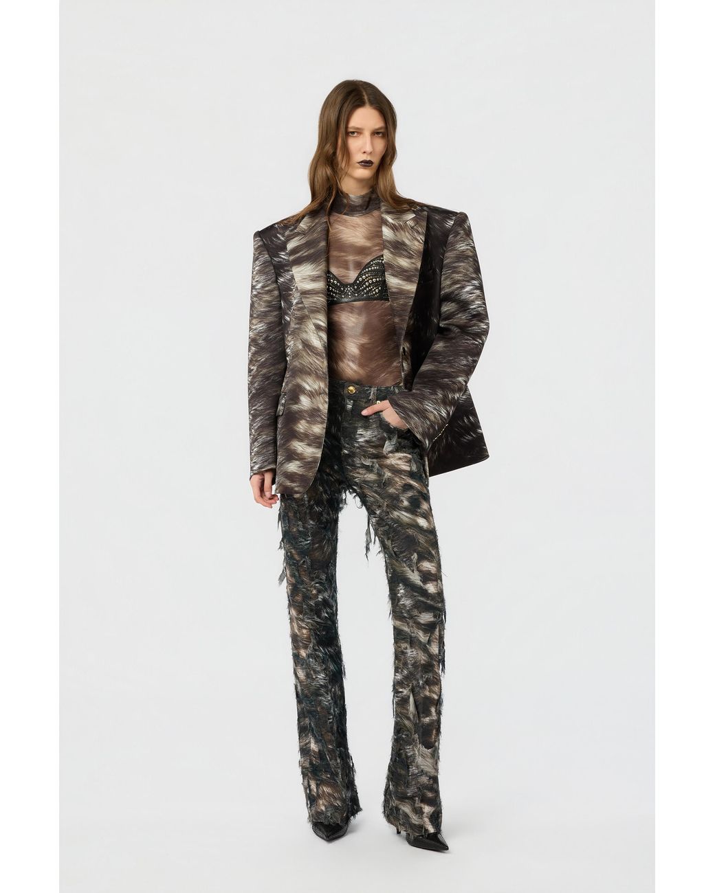 Roberto Cavalli Black Fur Print Jacket