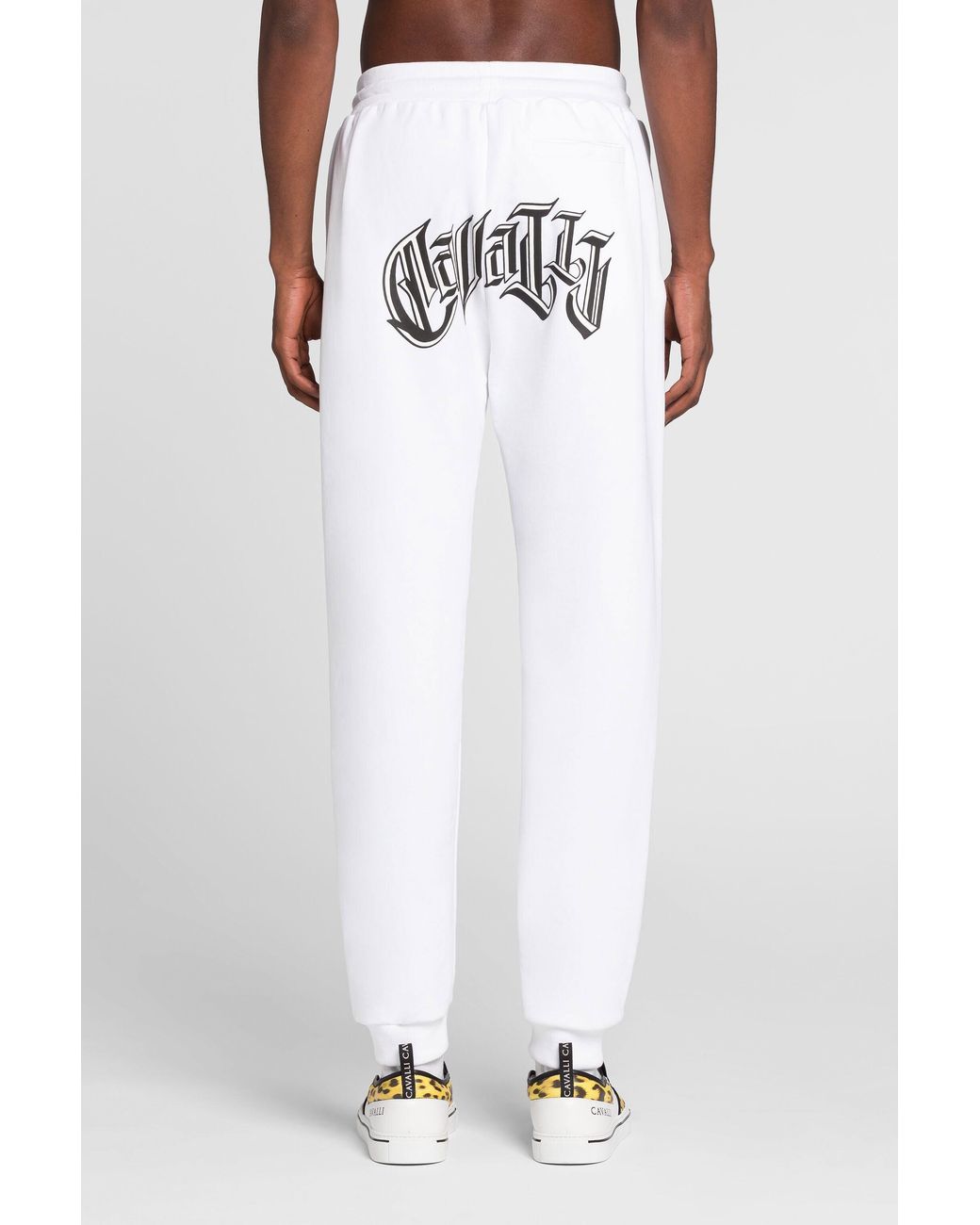 Roberto Cavalli White Logo-Print Cotton Sweatpants for men