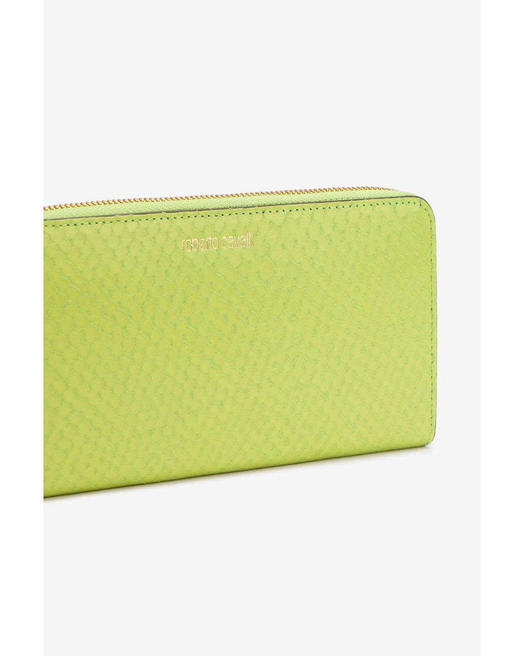 Roberto Cavalli Green Snake-Effect Wallet With Logo
