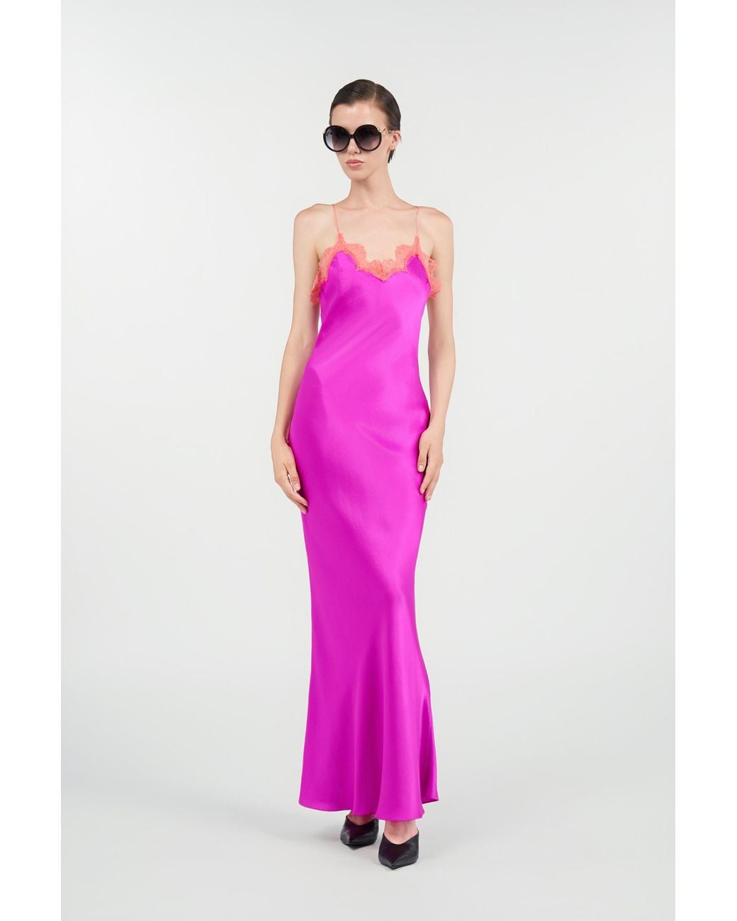 Roberto Cavalli Pink Fuchsia Silk Maxi Slip Dress