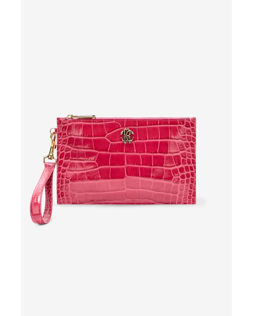 Roberto Cavalli Red Crocodile-Effect Flat Clutch