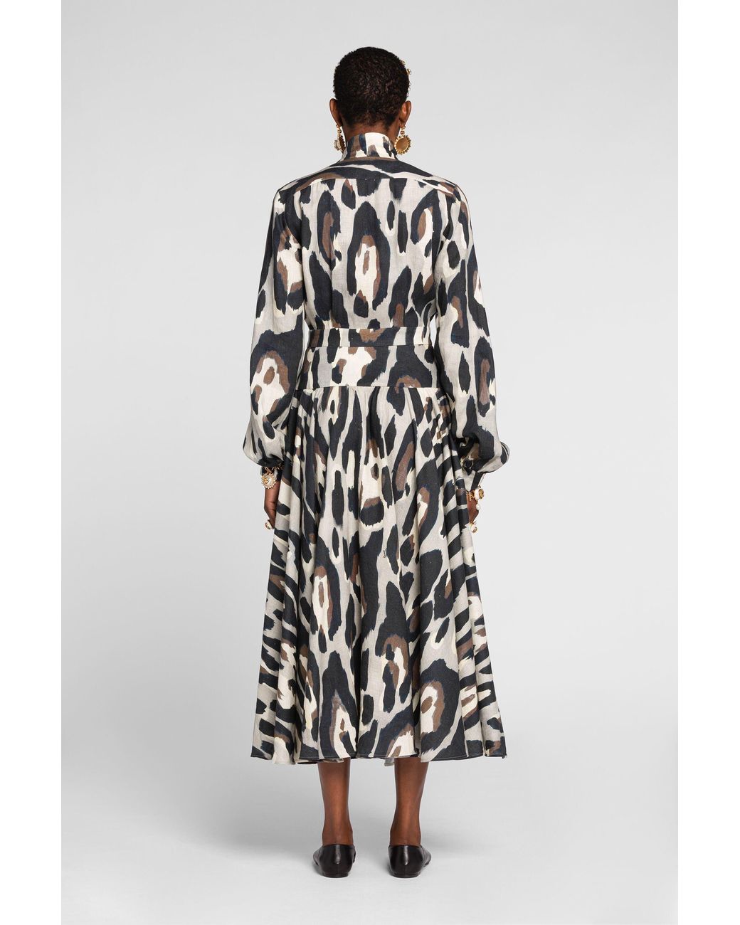 Roberto Cavalli White Animal-Print Linen Midi Dress