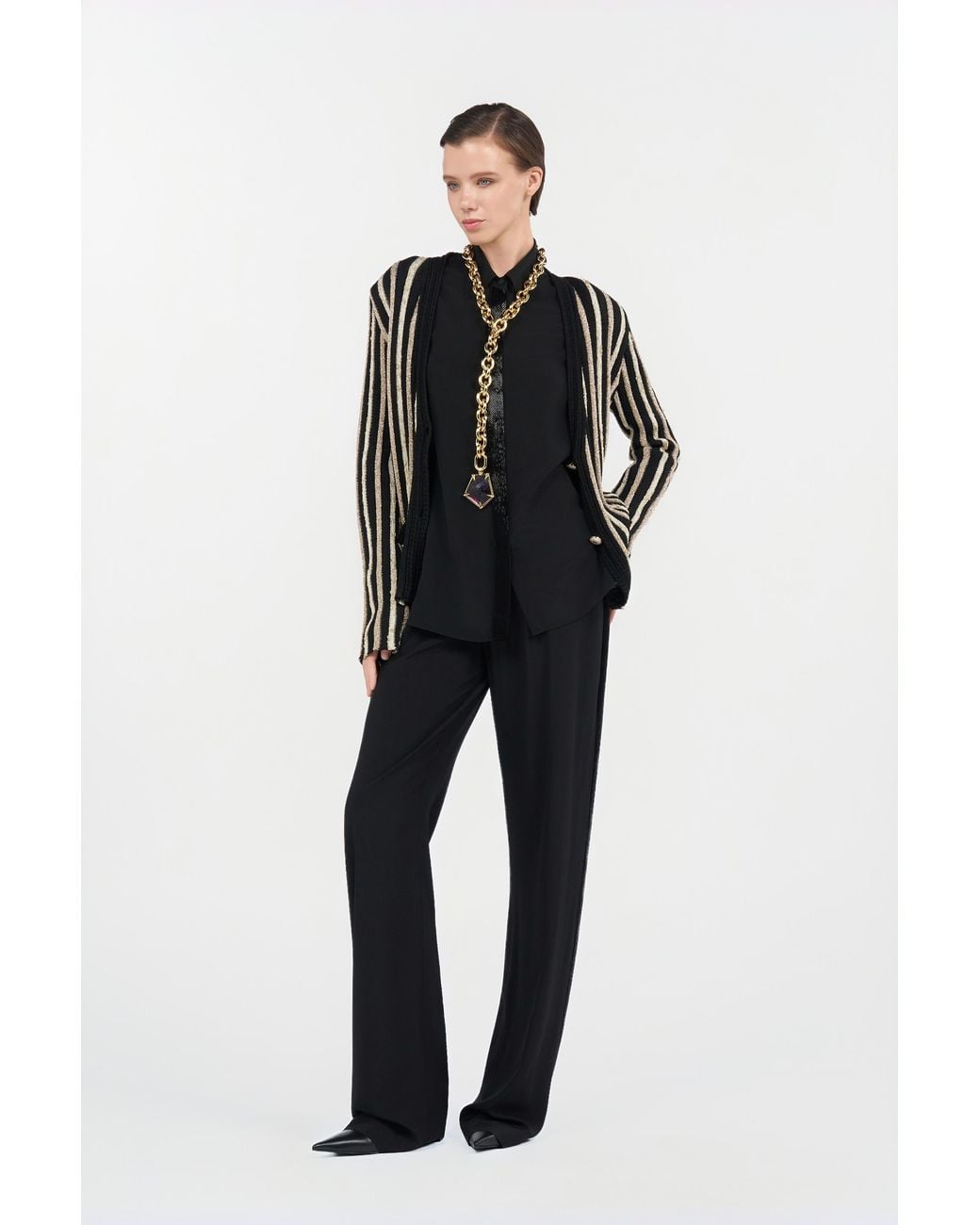 Roberto Cavalli Black Silk Shirt With Shimmering Detail