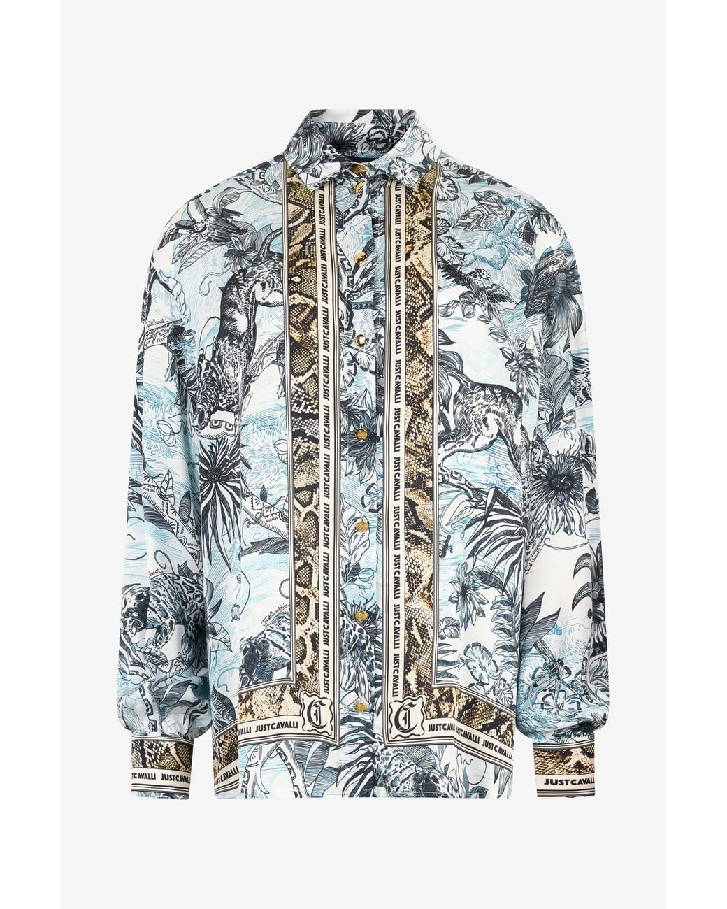 Roberto Cavalli Multicolor Shirt With Python And Jungle Print