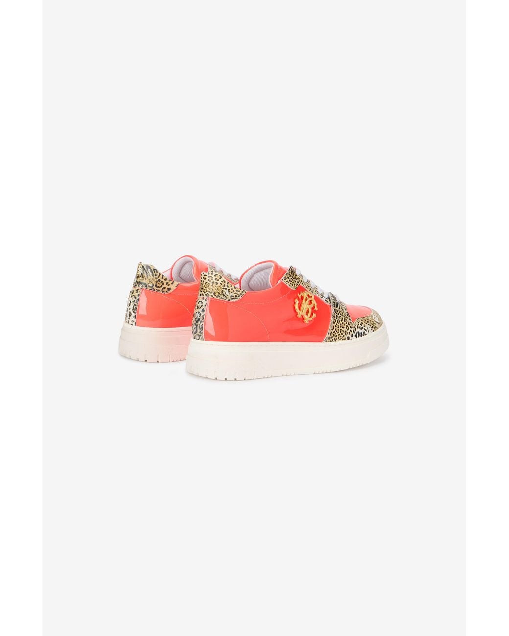Roberto Cavalli Pink Leather Sneakers With Leopard Print