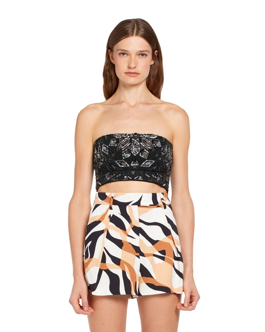 Roberto Cavalli Black Sequin Embroidered Crop Top