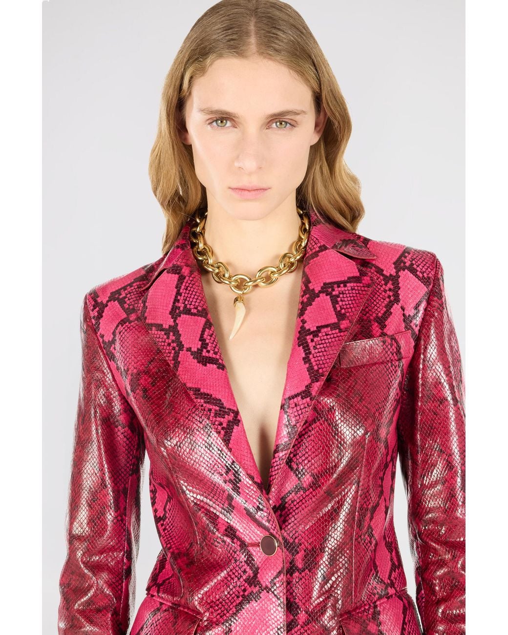 Roberto Cavalli Pink Shiny Python-Print Jacket