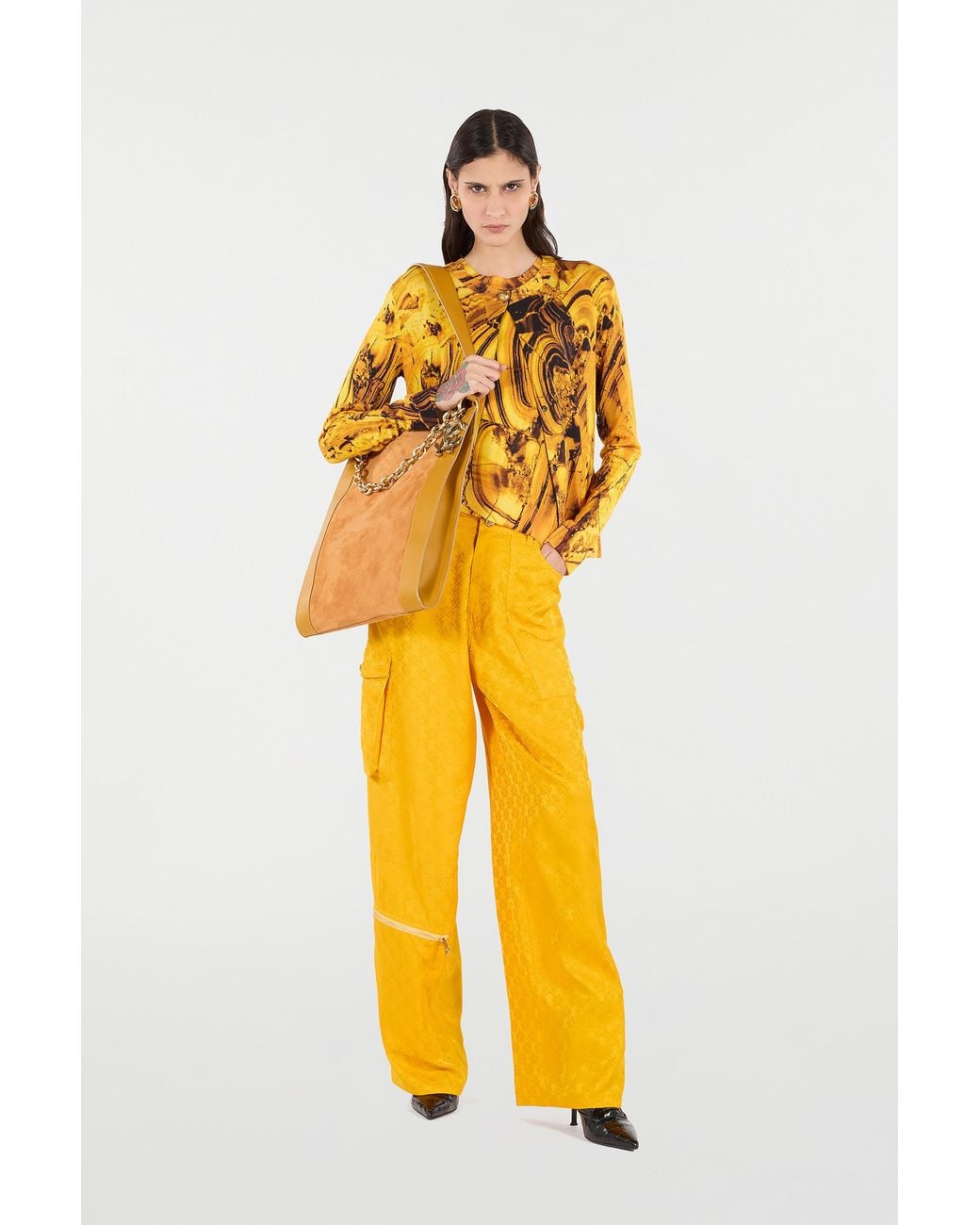 Roberto Cavalli Yellow Cardigan With Amber Print