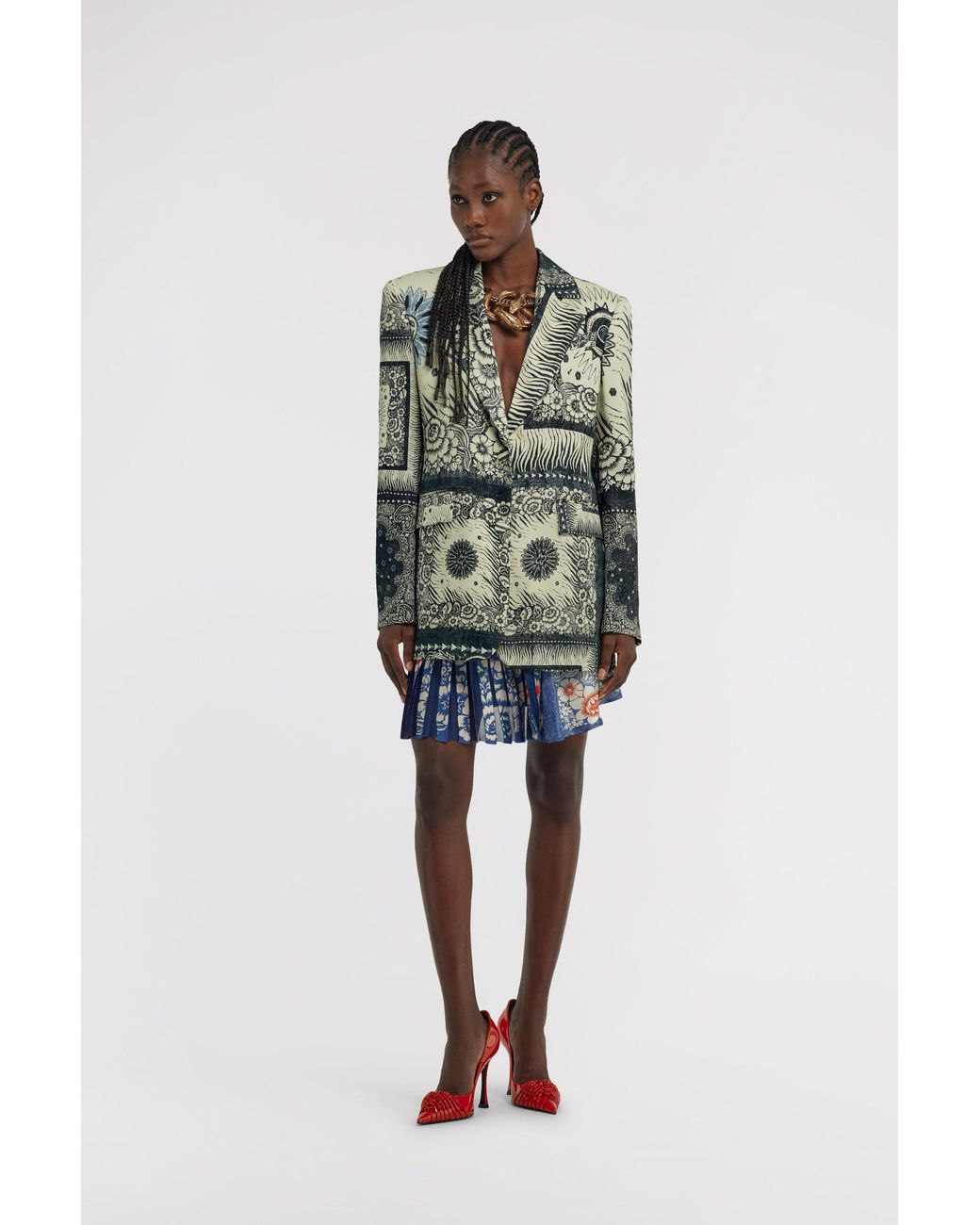 Roberto Cavalli Green Bandana Print Blazer