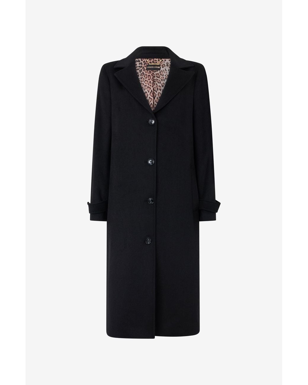 Roberto Cavalli Coat With Leopard Print Lining in Black | Lyst