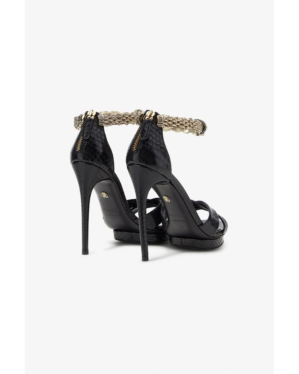 Roberto Cavalli Black Panther-Head High-Heel Sandals