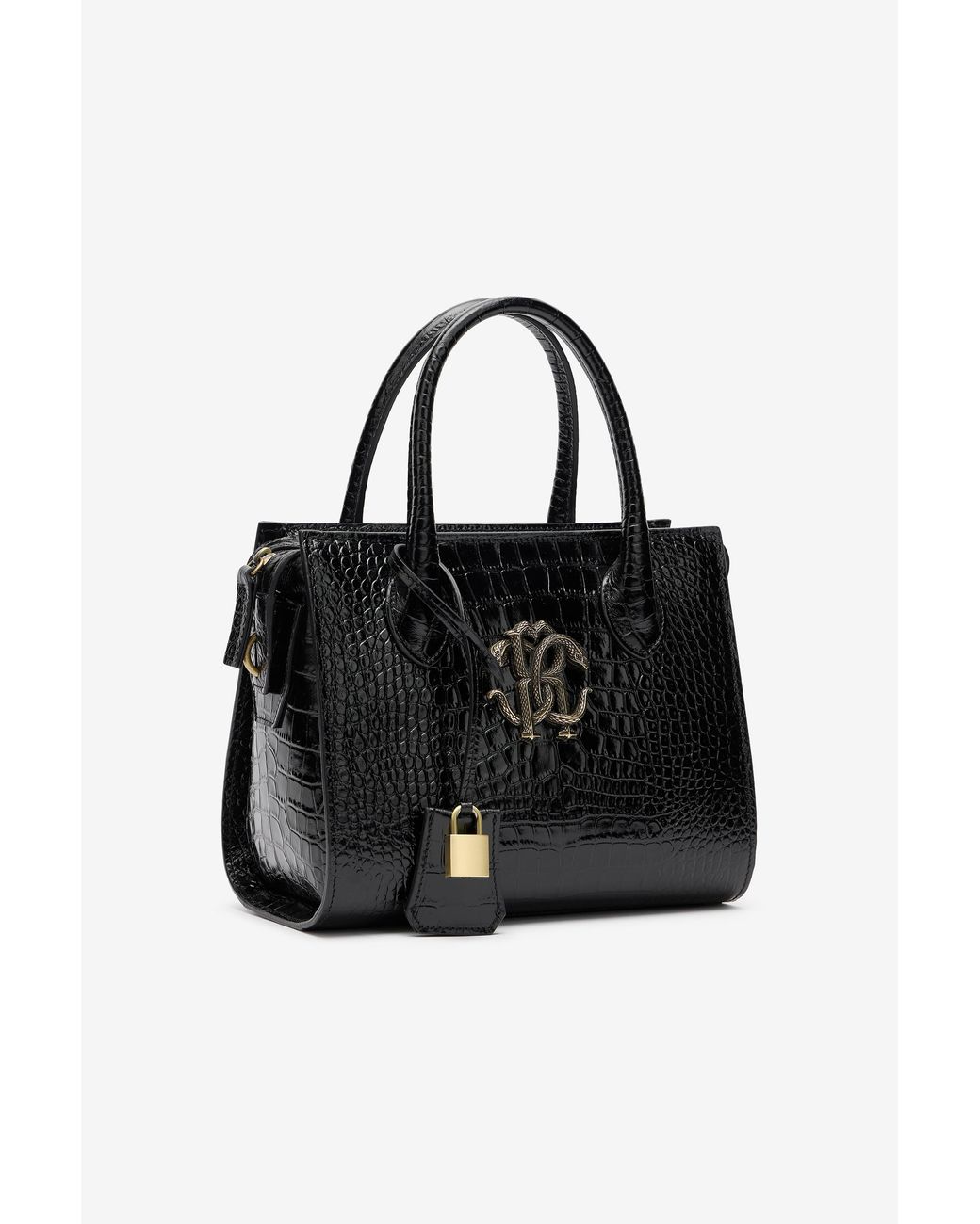 Roberto Cavalli Black Top Handle Bag With Monogram Rc