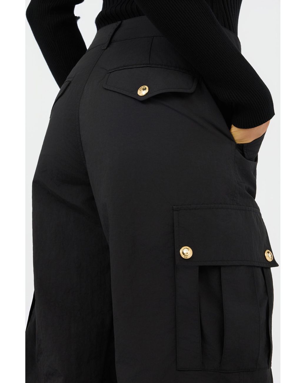 Roberto Cavalli Black Cargo Trousers With Buttons