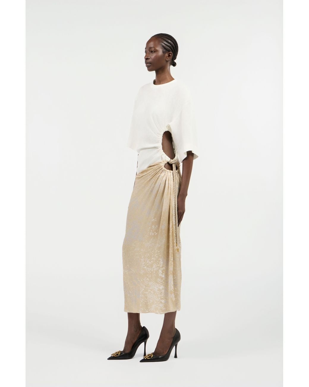 Roberto Cavalli White Abstract Print On Silk Viscose Devore Dress