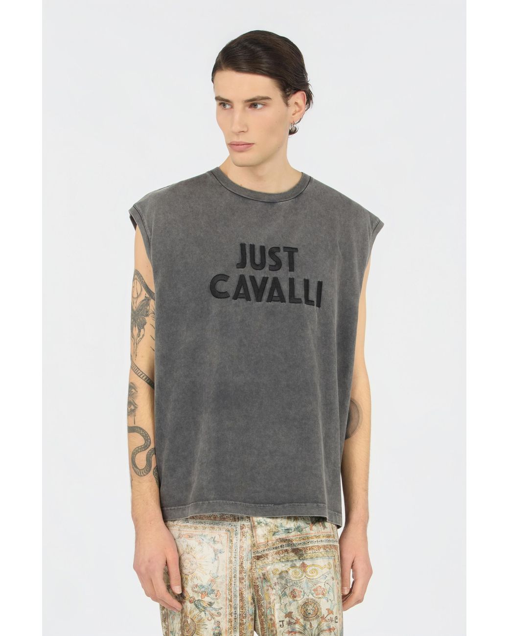 Roberto Cavalli Gray T-Shirt With Logo for men