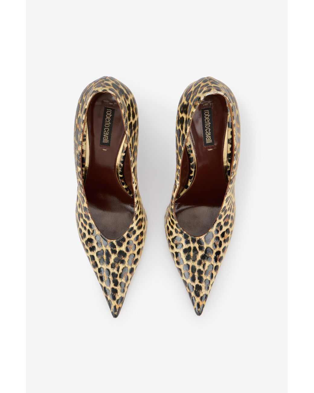 Roberto Cavalli Brown Animal-Print Leather Pumps With Snake Detail