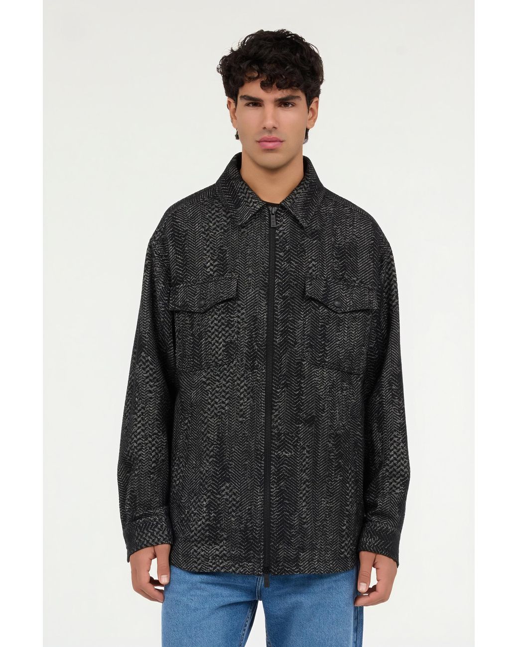 Roberto Cavalli Black Cotton And Wool Zip Overshirt for men