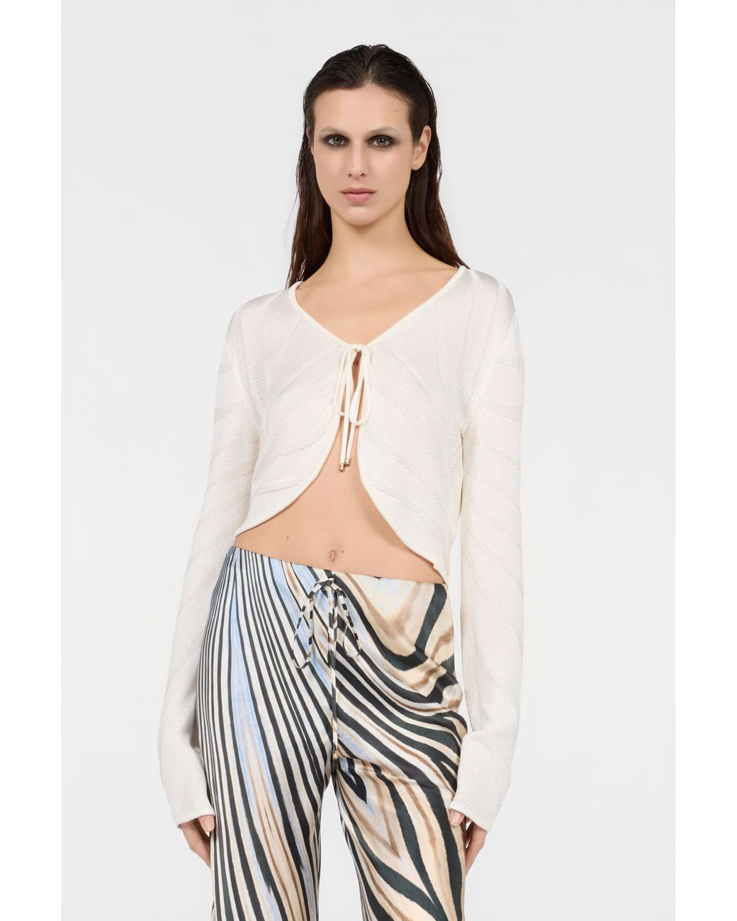 Roberto Cavalli White Knit Cardigan With Ray Motif