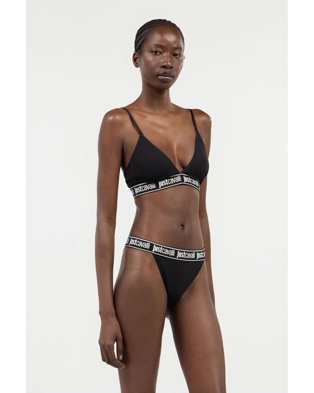 Roberto Cavalli Black Triangle Bra With Logo Band