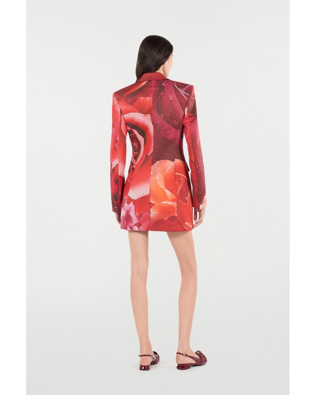 Roberto Cavalli Red Long Blazer With Rose Print