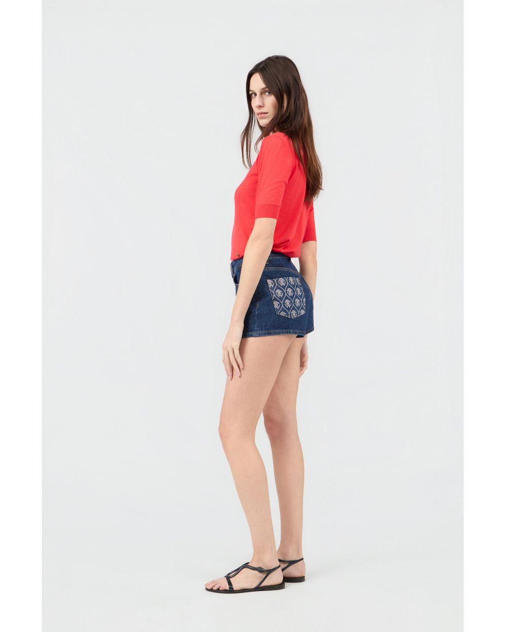 Roberto Cavalli Blue Jeans Shorts With Crystal Monogram Rc