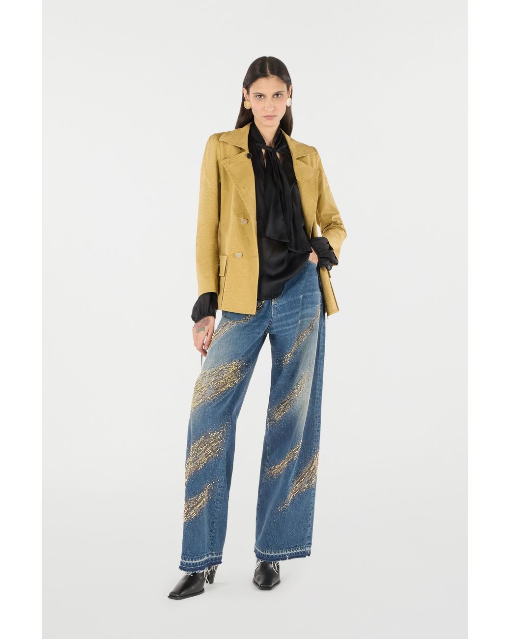 Roberto Cavalli Yellow Double-Breasted Jacket With Python Pattern