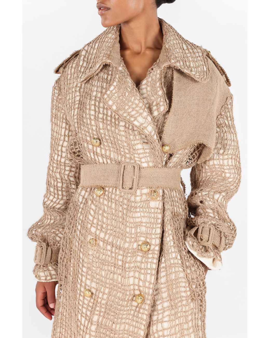 Roberto Cavalli Natural Grid Trench Coat With Belt