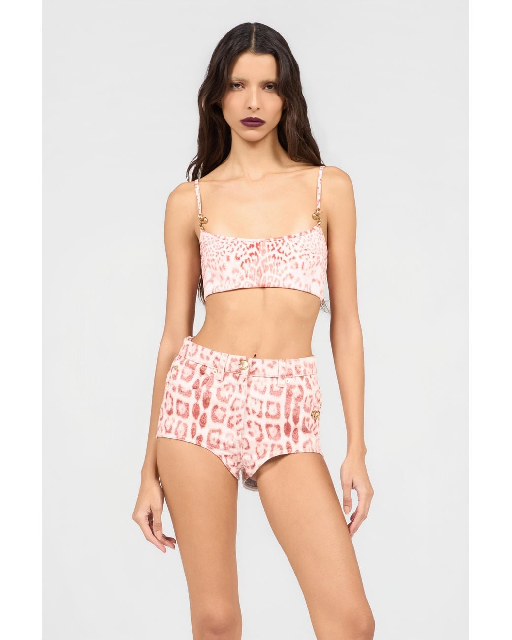Roberto Cavalli Pink Jaguar Print Top