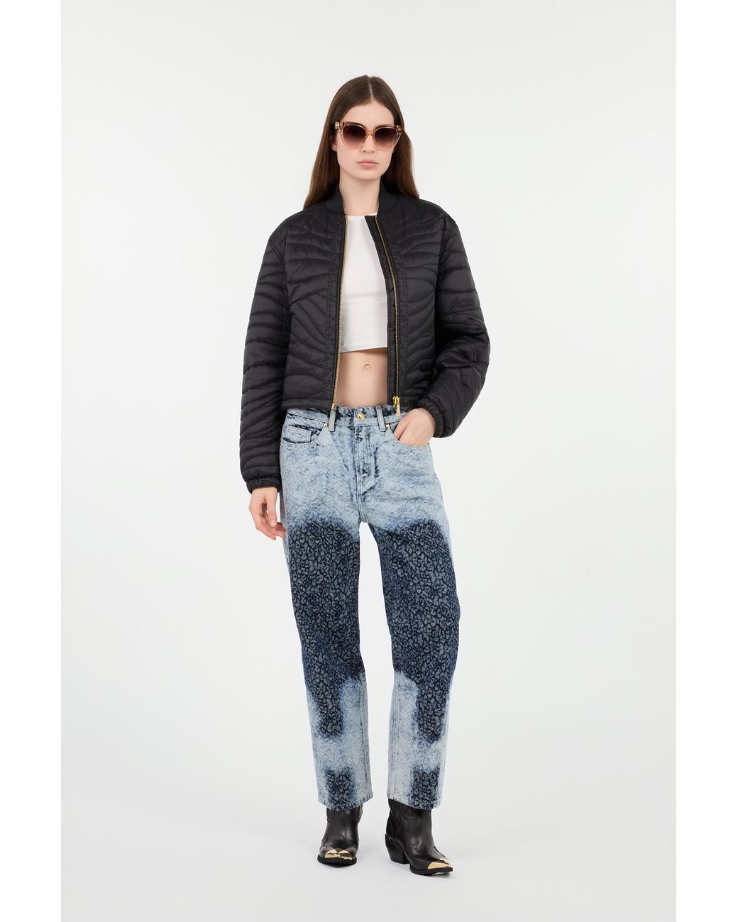 Roberto Cavalli Black Zip Jacket With Quilted Zebra