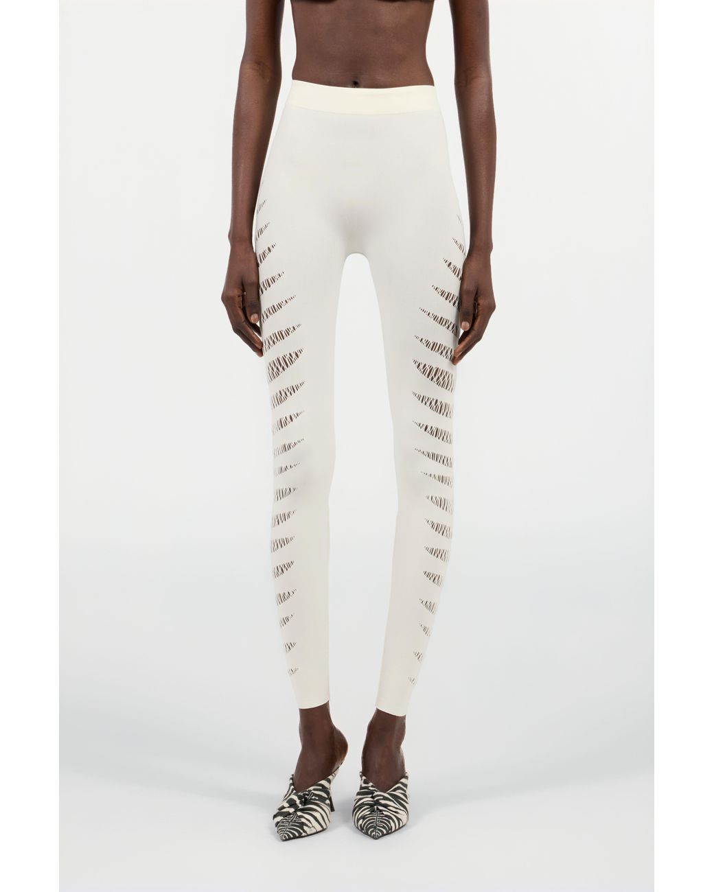 Roberto Cavalli White Ivory Cut-Out Leggings