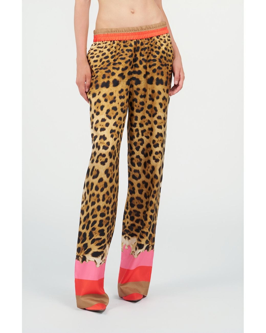 Roberto Cavalli White Palazzo Pants With Cavalli Pop Print