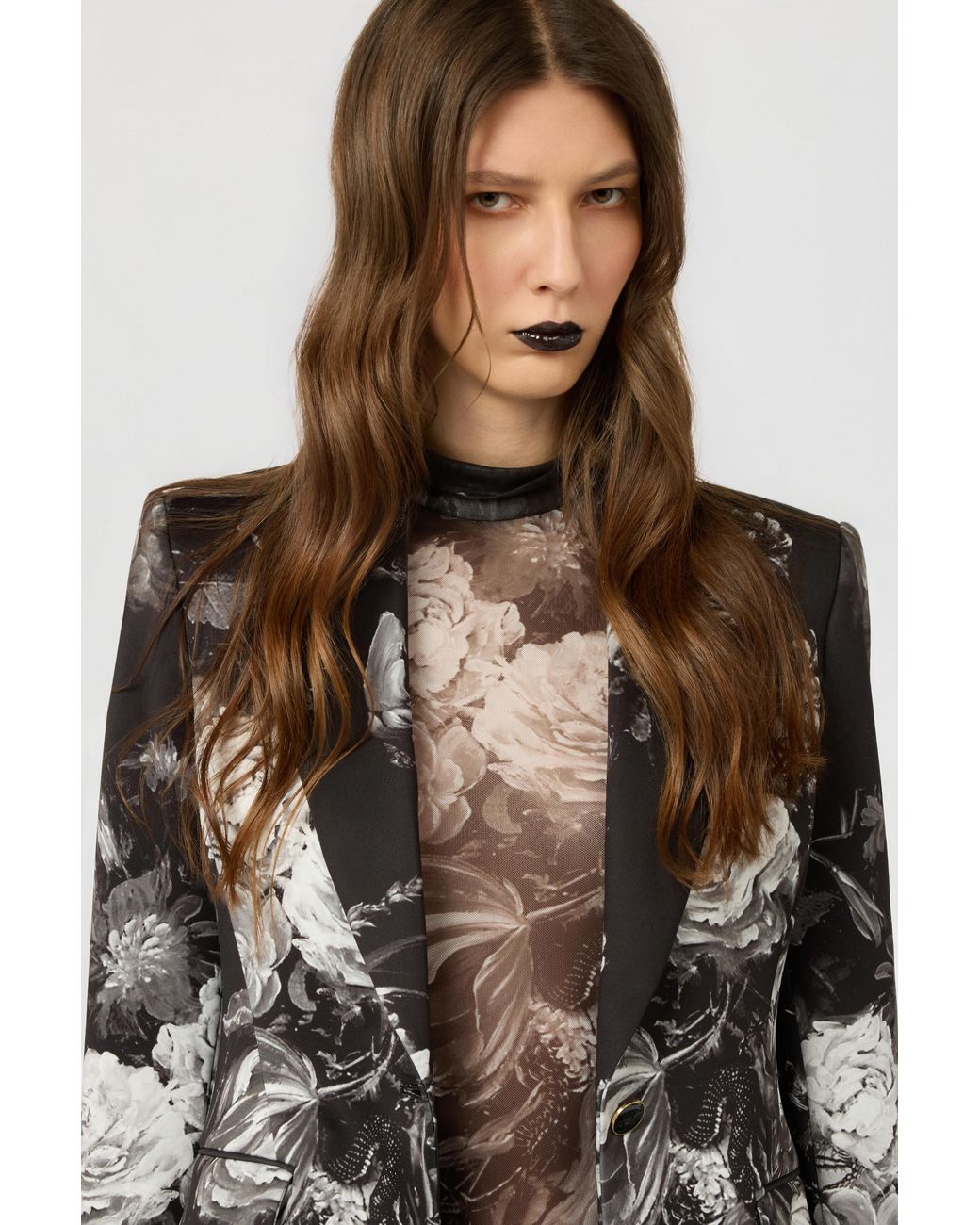 Roberto Cavalli Black Fiammingo Flowers Print Jacket
