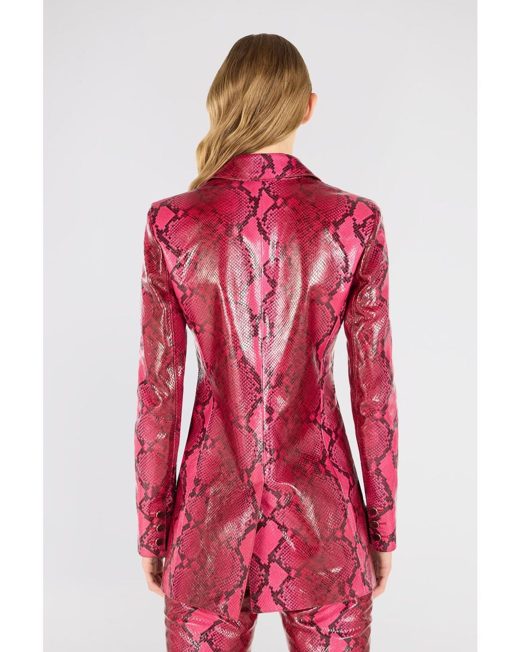 Roberto Cavalli Pink Shiny Python-Print Jacket