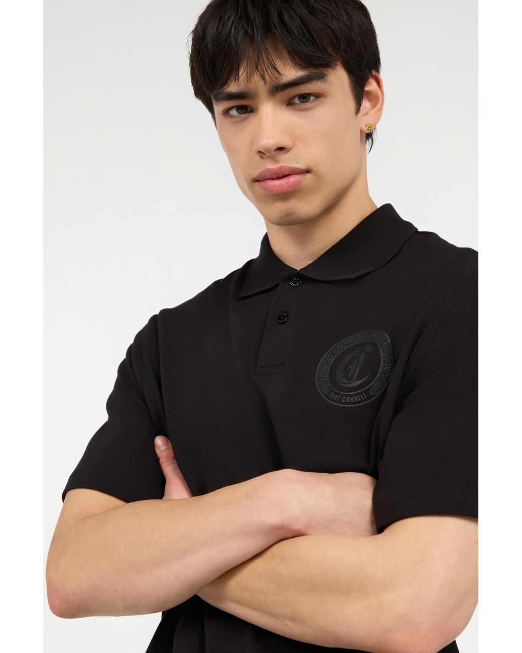Roberto Cavalli Black Polo With Jc Monogram Embroidery for men