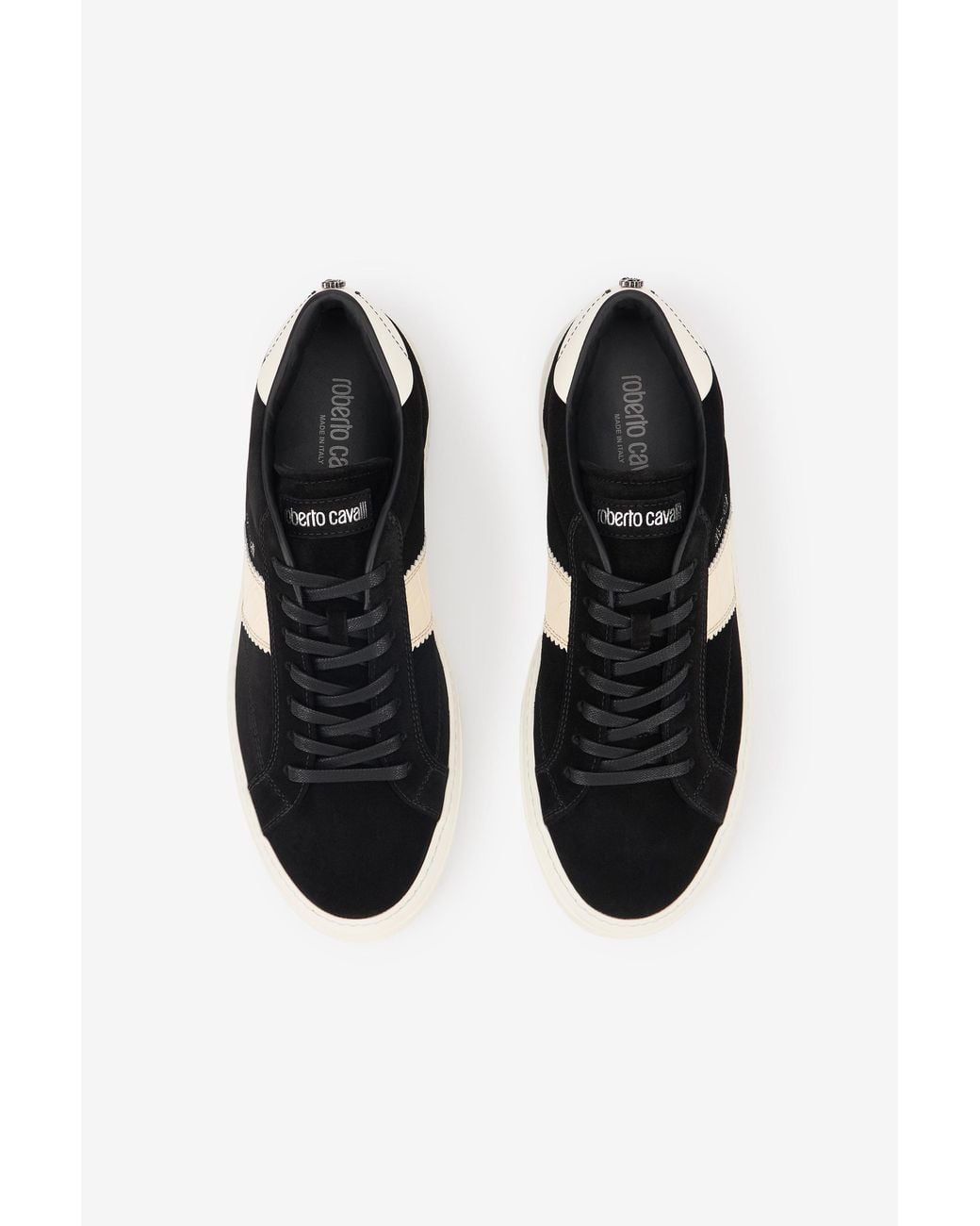 Roberto Cavalli Black Sneakers With Ivory Side Band for men