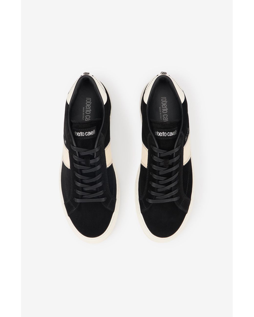 Roberto Cavalli Black Sneakers With Ivory Side Band for men
