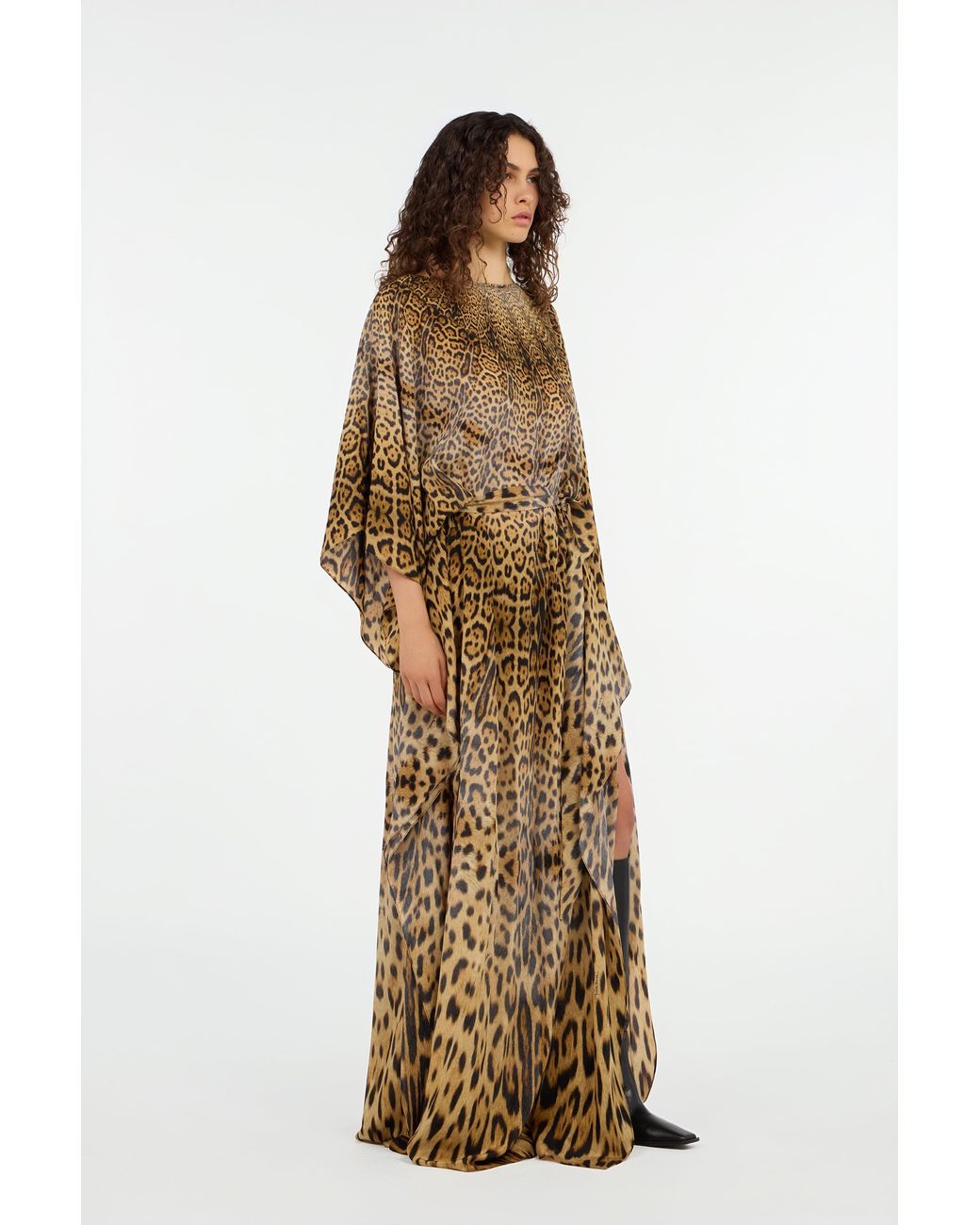 Roberto Cavalli Natural Long Silk Dress With Jaguar Skin Print