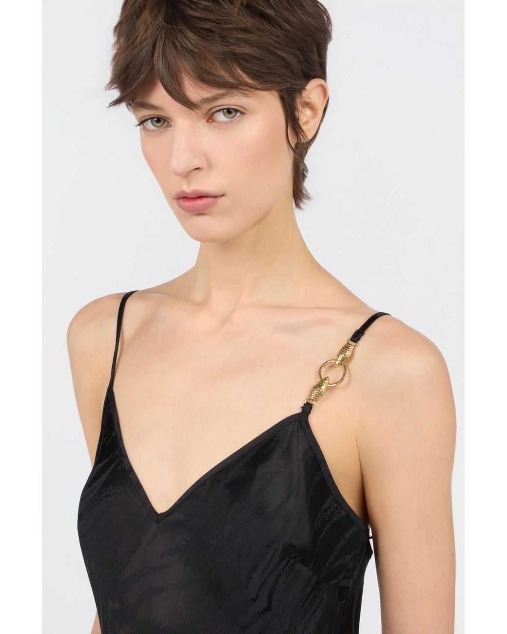 Roberto Cavalli Black Natural Barb Print Midi Dress