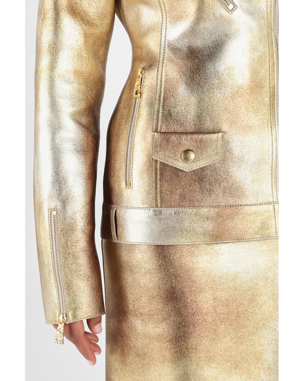 Roberto Cavalli Natural Laminated Leather Biker Jacket
