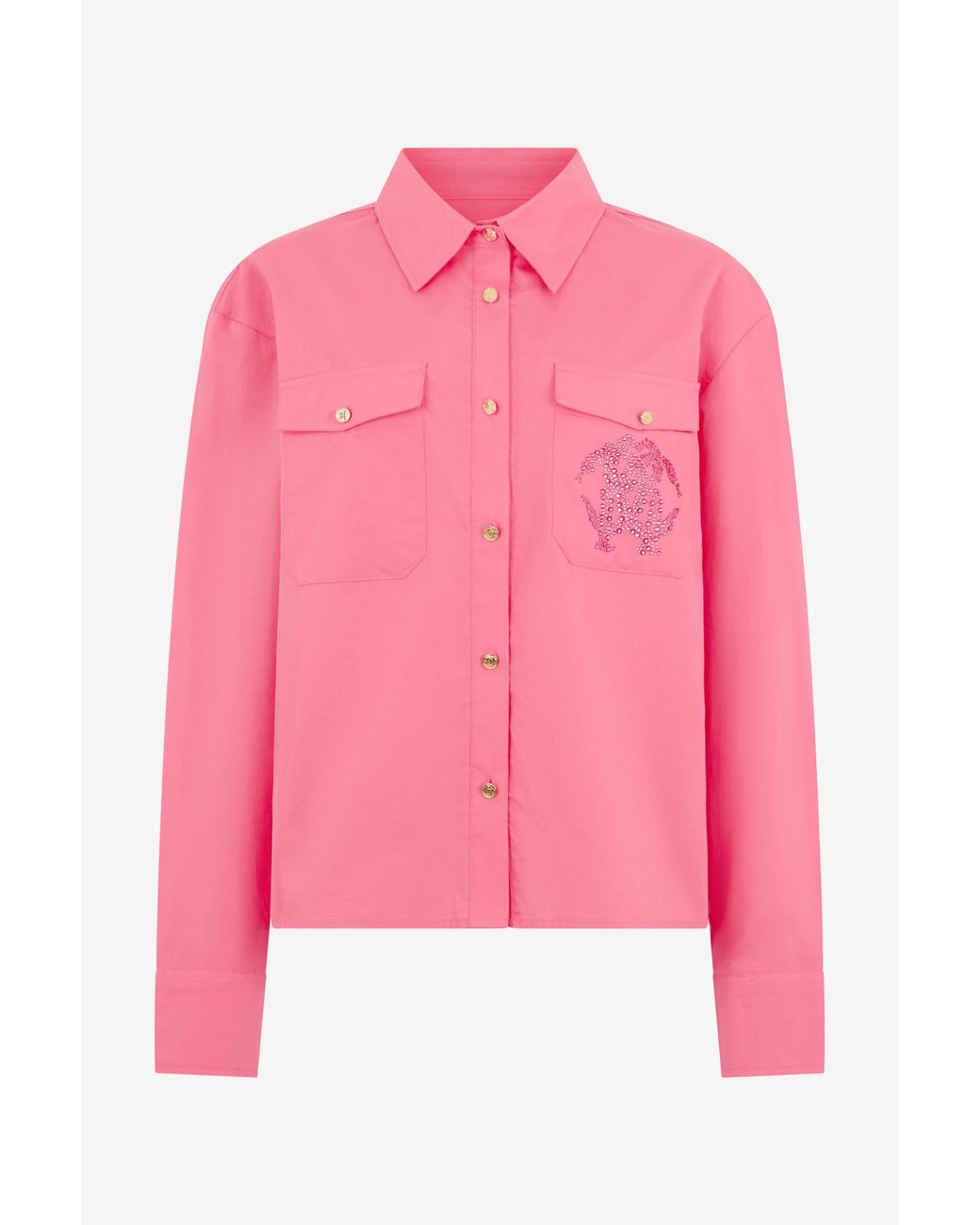 Roberto Cavalli Pink Shirt With Rhinestone Jewel Logo for men