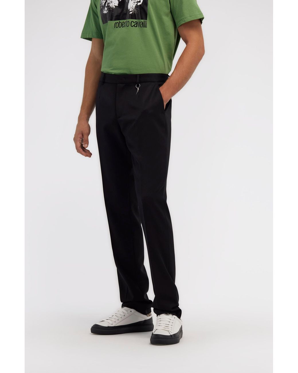 Roberto Cavalli Black Tiger Tooth Tailored Trousers for men